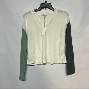 Z Supply V-Neck Long Sleeve Top - Cream, Green, Gray